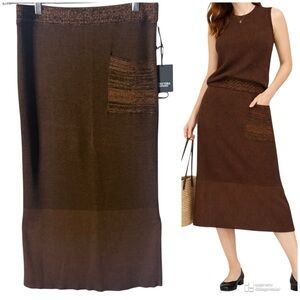 Simply Vera Vera Wang Brown Knit Midi Skirt Pocket Modal Blend Stretch
